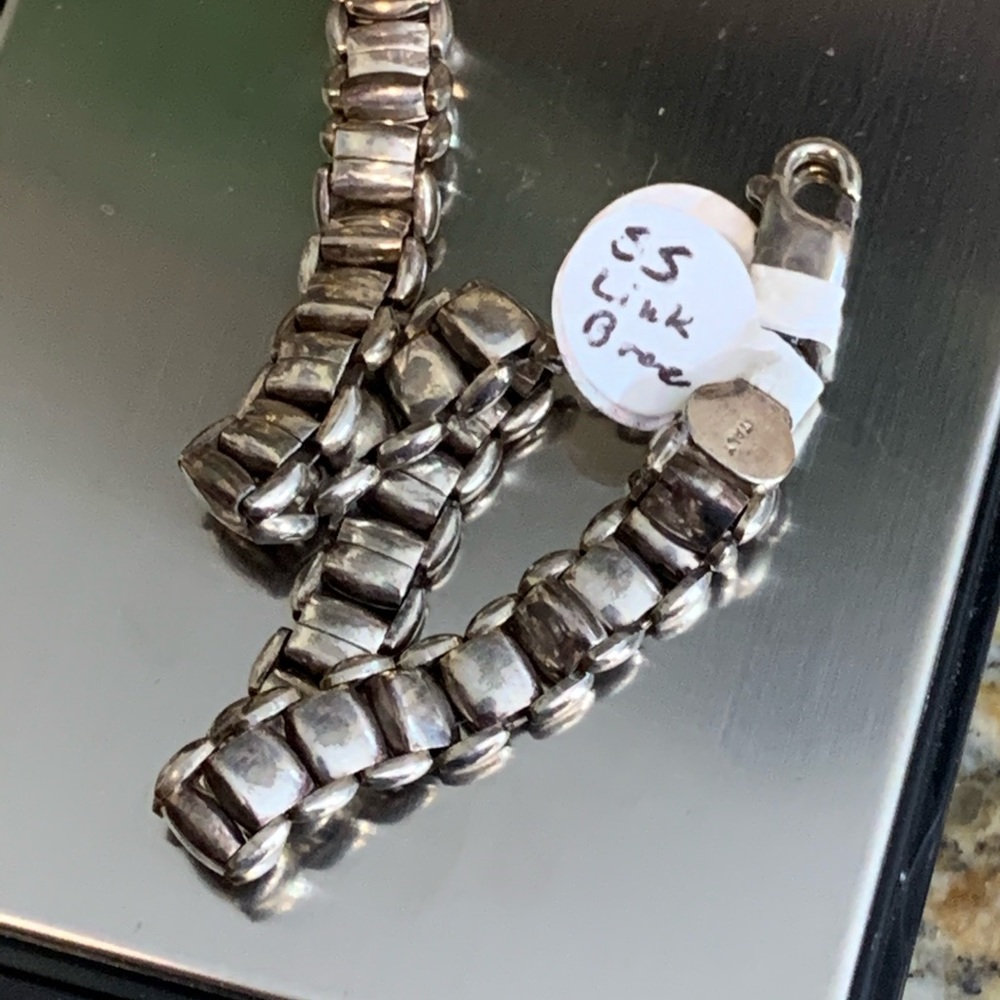 925 Sterling Silver Flat Square Link Bracelet 7” - image 2